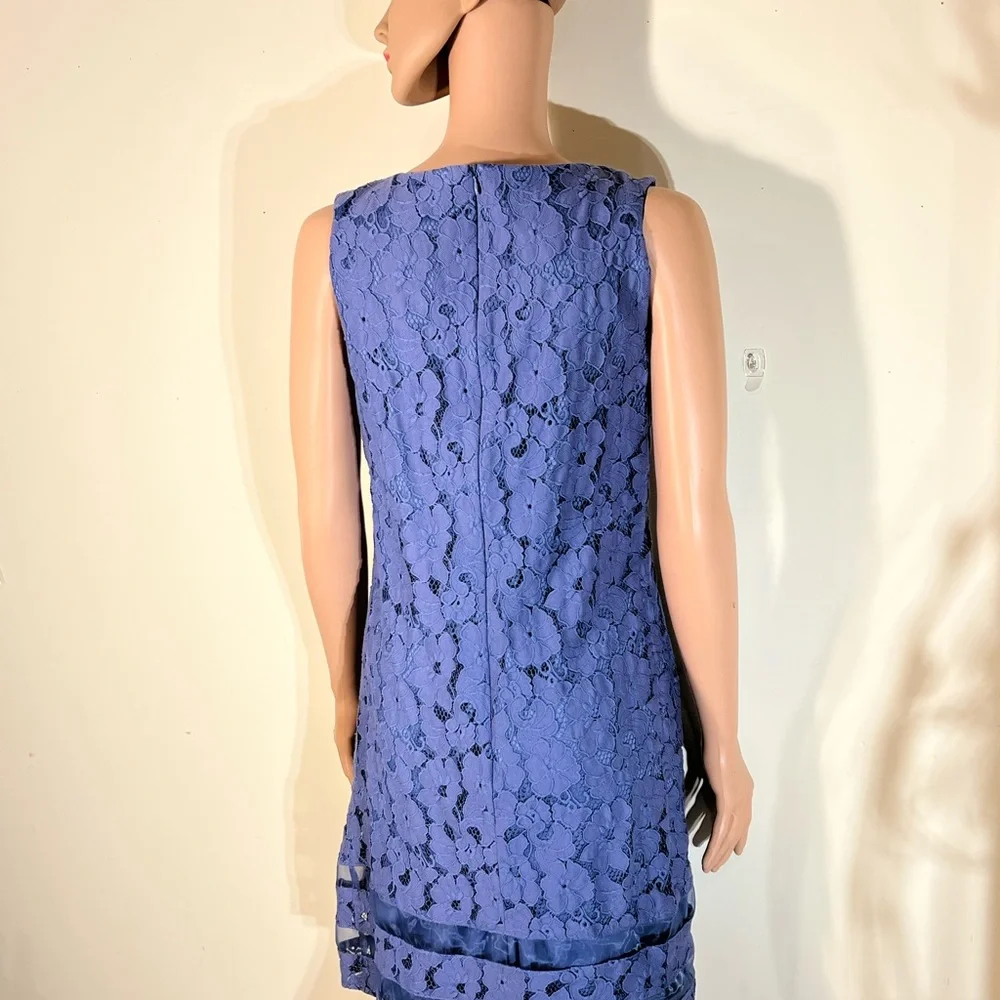 AB studio 8 blue lace dress Knee Length Back Zipper Nylon Sleevel Floral Designs